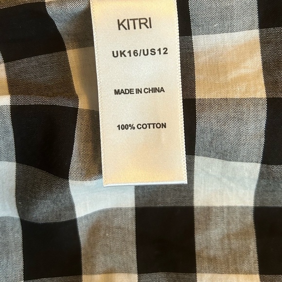 KITRI from Shopbop off-the-shoulder, black + white, gingham, tiered midi-dress. - Picture 7 of 8